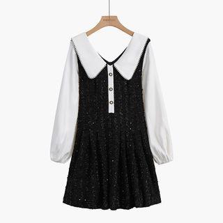 Mock Two-piece Long-sleeve Wide-collar A-line Dress