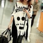 Elbow-sleeve Patterned Long T-shirt