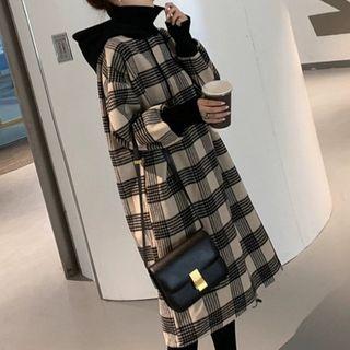 Contrast Trim High Neck Plaid Pullover Dress