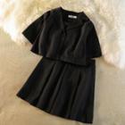 Short-sleeve Plain Cropped Shirt / Pleated Mini Skirt