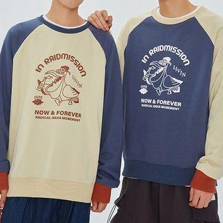Cartoon Print Raglan Sleeve Pullover