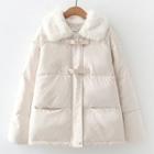 Fleece-collar Padded Zip-up Jacket