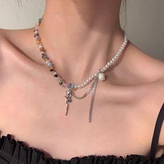 Bead Faux Pearl Stainless Steel Necklace