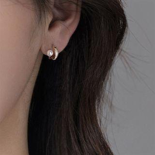 Shell Sterling Silver Earring 1 Pair - Eh1084 - Earring - Faux Pearl - Gold - One Size
