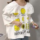 Print 3/4-sleeve Collared T-shirt