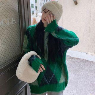 Argyle Mohair Sweater Green - One Size