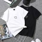 Couple Matching Short-sleeve Heart Embroidery T-shirt