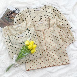 Short-sleeve Dot Square-neck Top