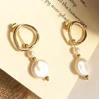 Geometric Alloy Faux Pearl Dangle Earring