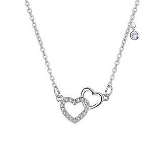 925 Sterling Silver Rhinestone Hollow Heart Necklace