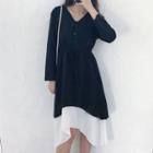 Set: Long-sleeve Plain Dress + Tank Dress Set Of 2 - One Size