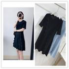 Short-sleeve Wavy Edge Mini A-line Dress