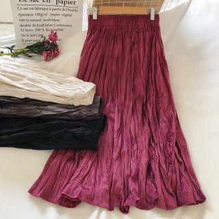 Pleated High Waist Crease Long Skirt