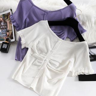 Short-sleeve Shirred Knit Cardigan