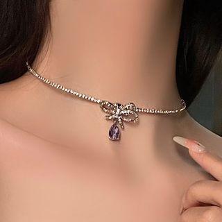 Rhinestone Bow Choker Chocker - Bow - One Size