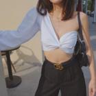 One-shoulder Twist Cropped Blouse
