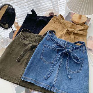 High-waist Lace-up Denim Skirt