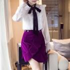 Set: Frilled Long-sleeve Blouse + Ruffled Skirt