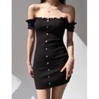 Short-sleeve Off-shoulder Knit Dress