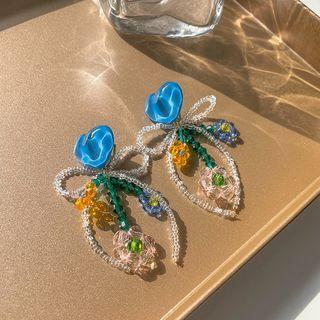 Flower Bow Faux Crystal Fringed Earring