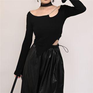 Off Shoulder Plain Cutout Knit Top