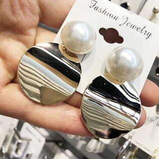 Faux Pearl Alloy Disc Dangle Earring As Shown In Figure - One Size