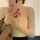 Mock-turtleneck Long-sleeve T-shirt Beige - One Size