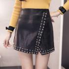 Faux-leather Studded A-line Skirt