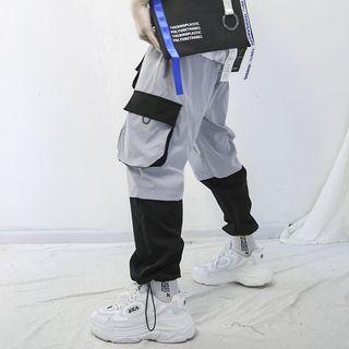 Color Block Letter Cargo Harem Pants