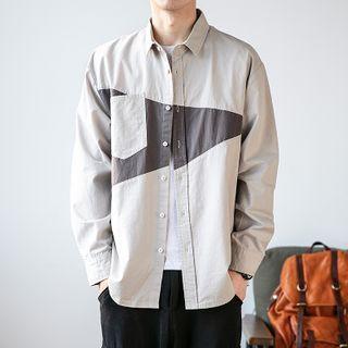 Couple Matching Long-sleeve Two Tone Shirt