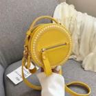 Embroidered Faux Leather Round Crossbody Bag
