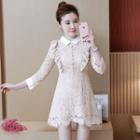 Collared Long-sleeve Lace Dress