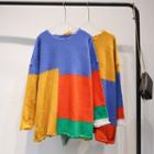Distressed Color Block Long-sleeve Knit Top