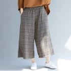 Cropped Plaid Gaucho Pants Coffee - One Size