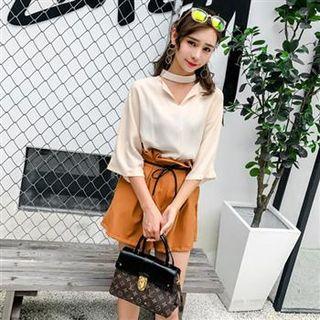 3/4-sleeve Cutout Chiffon Top