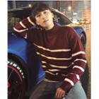 Stripe Mock-neck Long-sleeve Knit Top