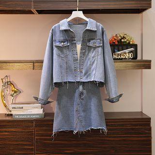 Set: Button Denim Jacket + Mini A-line Skirt