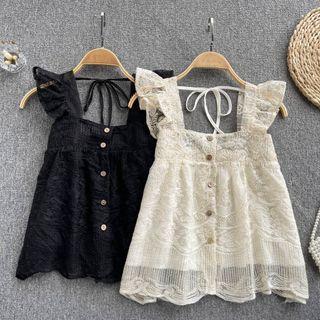 Suspender Square-neck Lace Lace-up Top
