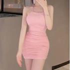 Halter-neck Mini Bodycon Dress Pink - One Size