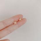 Sterling Silver Rhinestone Flower Stud Earring 1 Pair - Eh0577 - Gold - One Size