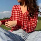 Checked Cardigan Plaid - Red - One Size
