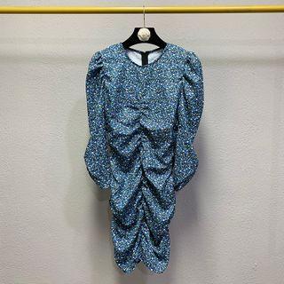 Long-sleeve Floral Print Ruched Bodycon Dress