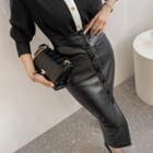 Buttoned Pleather Long Pencil Skirt