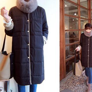 Snap-button Quilted Coat Black - One Size