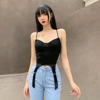 Spaghetti Strap Lace Panel Crop Top