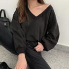 Plunge-neck Boxy Sweatshirt Charcoal Gray - One Size