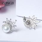 925 Sterling Silver Rhinestone Faux Pearl Stud Earring 1 Pair - 925 Silver - One Size