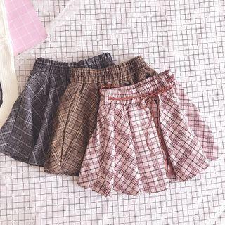 Elastic Waist Check A-line Skirt