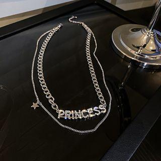 Lettering Layered Alloy Necklace Necklace - Silver - One Size