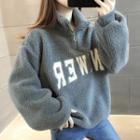 Stand-collar Lettering Fleece Sweatshirt